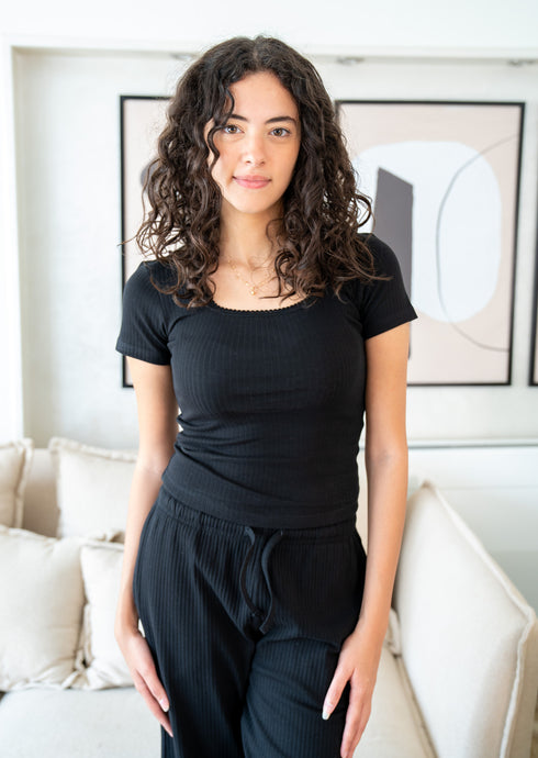 Women summer pajama set Black T-shirt + Pants